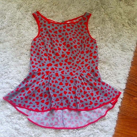 Heart Print Peplum Top - Picture 1 of 4